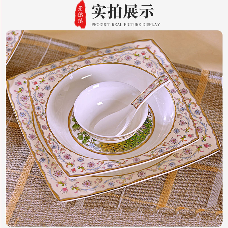 Jingdezhen 60 head bowl dish dish spoonful of soup boil tableware suit Chinese style household quality ipads porcelain enamel rice bowls food dish