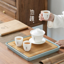 He Interesting Ceramic Tea Tray Household Brief Dry foam table Embedded water storage tea tray day style Gongfu tea furniture tray tea sea