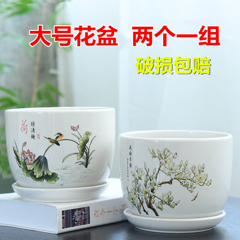 Flowerpot ceramic large extra large clearance tern with tray was home interior contracted fleshy green plant wholesale