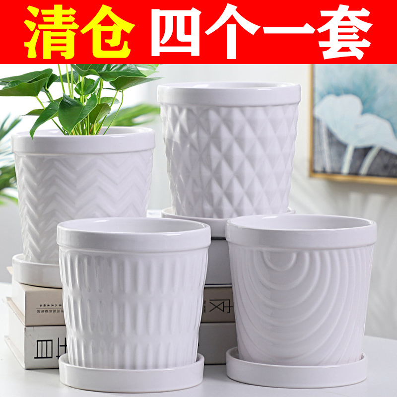 Flowerpot ceramic specials in large number contracted household money plant bracketplant heavy fleshy white butterfly orchid with tray