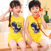 Childrens vest suit summer thin 2022 new sleeveless boy shorts two pieces of childrens breathable childrens dress