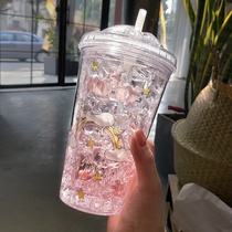 Summer crushed ice cup straw color value super high unusual road Cup niche design couple double juice cup
