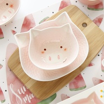Pig Bowl Childrens Fun cute cartoon ceramic exquisite household set fruit plate snack bowl one person food ins Wind