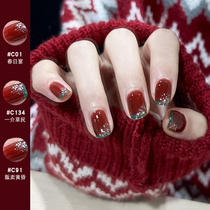 orange nail polish autumn winter is a new type of tearing pull French red and white woman in 2022