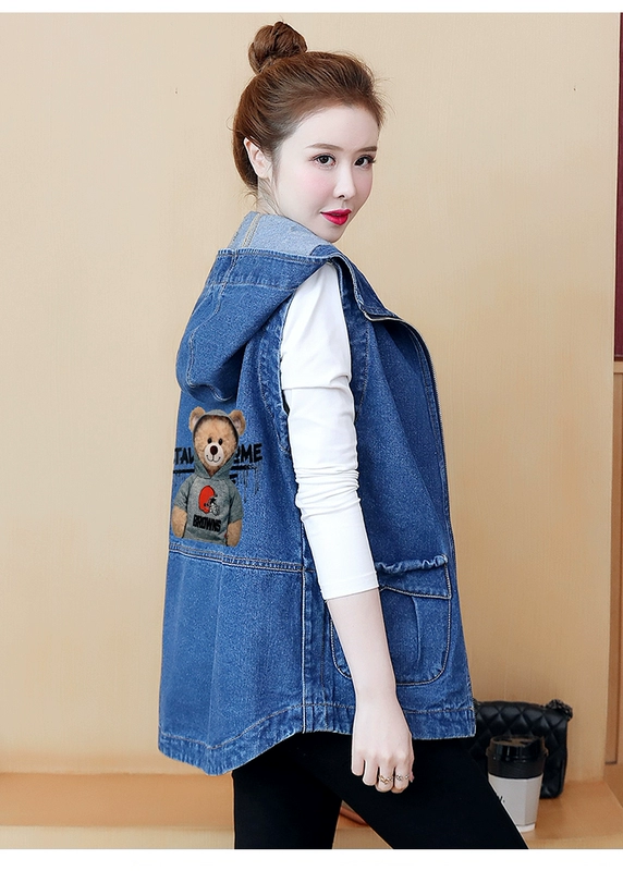 2021 Áo khoác denim màu đỏ ròng hợp thời trang của phụ nữ Vest ngắn mùa xuân và mùa thu của phụ nữ Rộng và mỏng Vest thường cỡ lớn - Áo vest