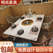 Marble light luxury smokeless purification hot pot table commercial table and chair combination barbecue restaurant hot pot table induction cooker one