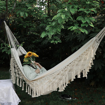 Hammock Outdoor swing Double thickened canvas Handmade tassel anti-rollover shaker Bedroom Student room hanging net bed