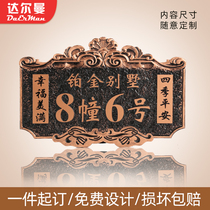 House number customization Last name number plate Residential household hotel box number Creative personality villa building arch floor listing private room Digital community building unit card retro antique copper customization