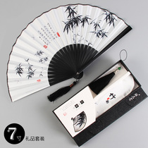 Summer folding fan fan male retro Chinese ink and wash wind portable tassel small folding fan Womens Classical Daily fan