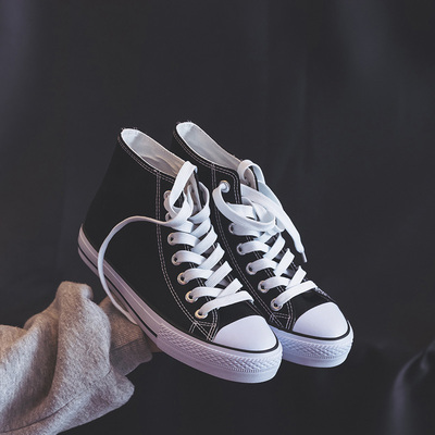 【人本】黑色女高帮帆布鞋