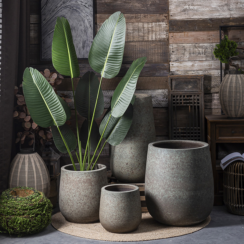 Jingdezhen ceramic flower pot interior decoration of new Chinese style originality retro big green plant cylinder pottery vase landing furnishing articles