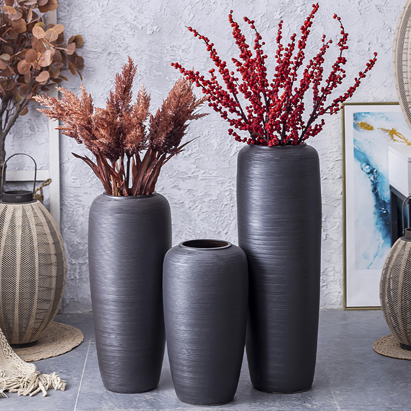 Nordic ground ceramic vase large furnishing articles dried flowers decorate the sitting room porch flower arranging creative contracted black pottery