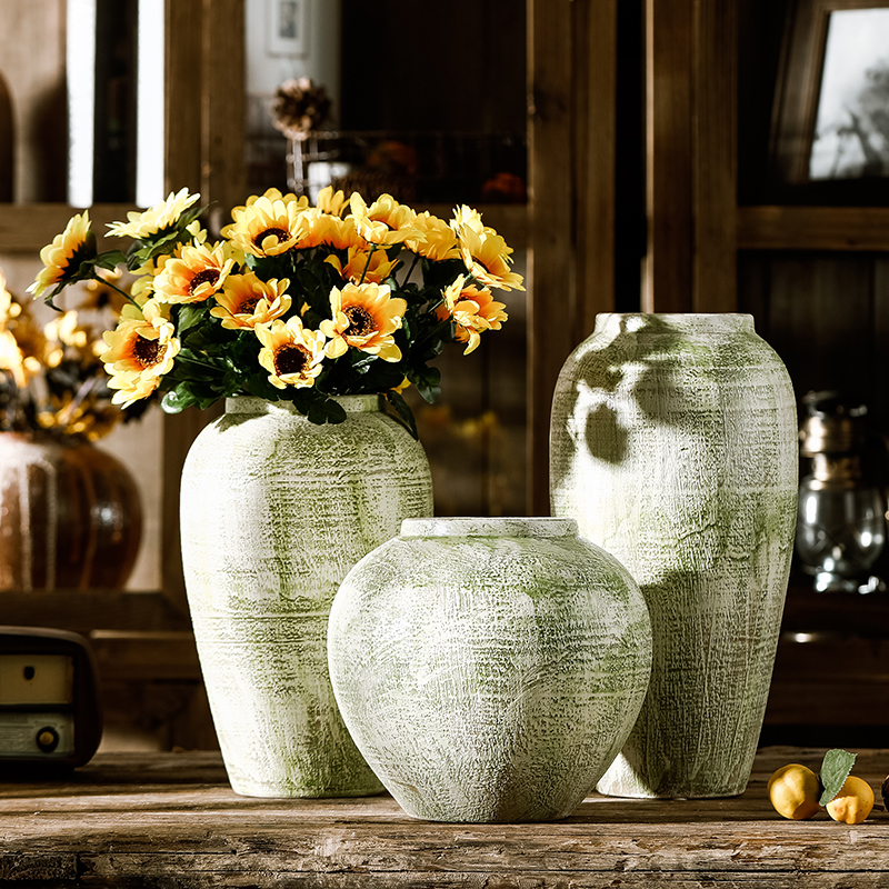 American green clay flower implement large ceramic vase dried flowers, household furnishing articles ceramic table sitting room decorative vase