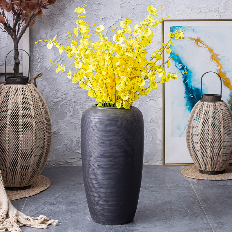 Nordic ground ceramic vase large furnishing articles dried flowers decorate the sitting room porch flower arranging creative contracted black pottery