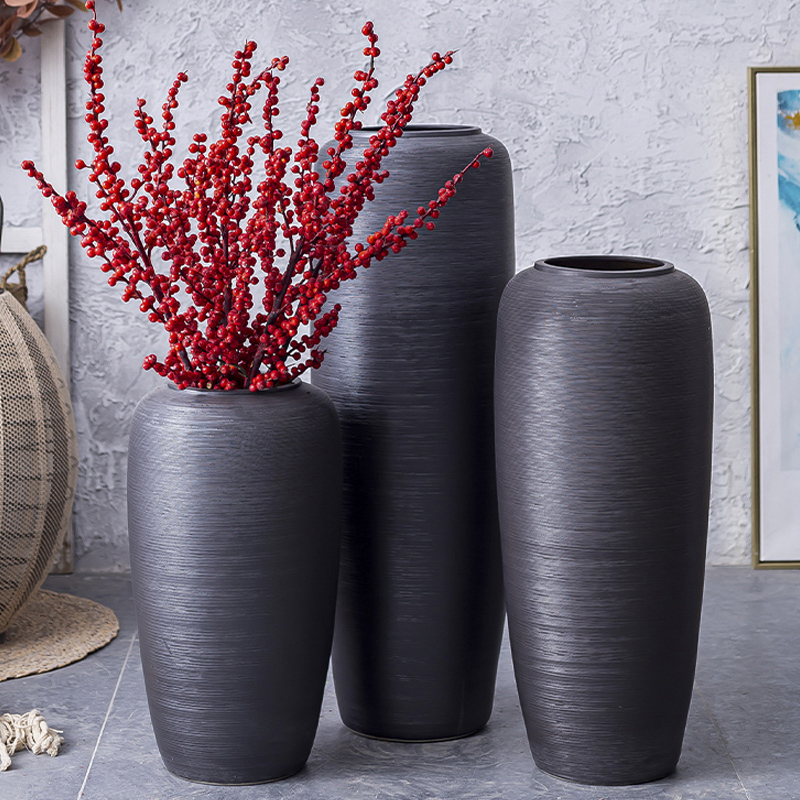 Nordic ground ceramic vase large furnishing articles dried flowers decorate the sitting room porch flower arranging creative contracted black pottery