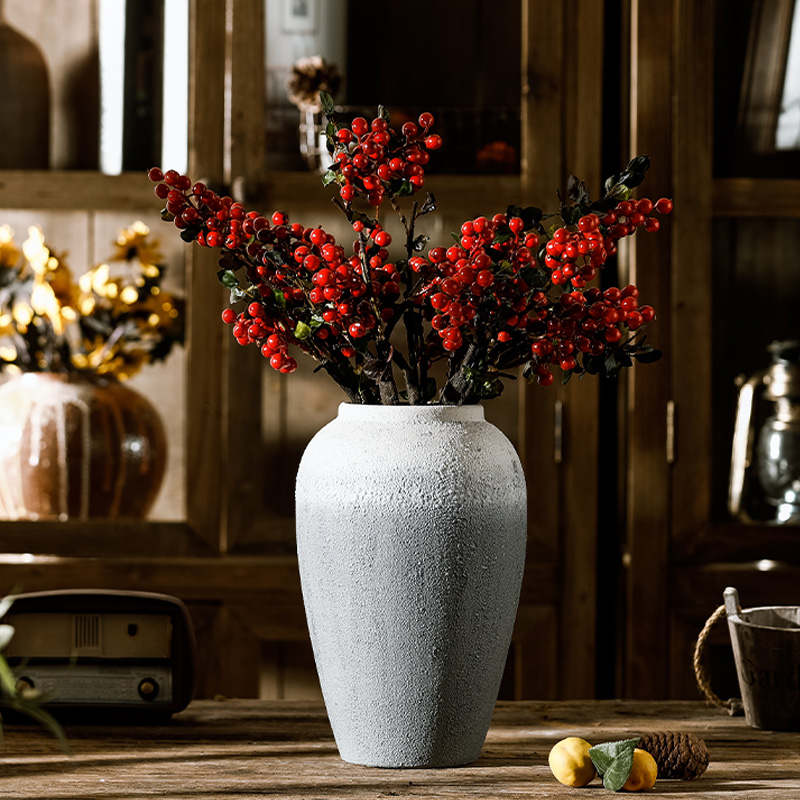 Creative jingdezhen ceramic vase furnishing articles home sitting room simulation flower flower retro coarse pottery desktop decoration
