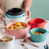 Soup bowl large household creative Nordic tableware instant noodle bowl Soup bowl ceramic baking bowl Oven personalized binaural salad bowl