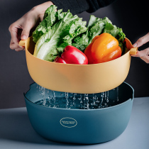 Double drain basket vegetable washing basin Kitchen multi-function round creative fruit basin Fruit basket storage basket plastic thickening