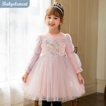 2021 new girls autumn dress princess skirt pink spring and autumn long-sleeved early autumn pure cotton dress children