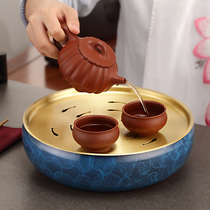 Copper-made tea tray round dry tea table Artisanal Home Water Storage Kung Fu Tea Set Tea Tray Large Capacity Water Storage Tray