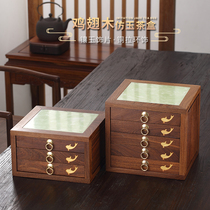 Chicken wings wood drawer Pu-erh tea cake box Flower pear solid wood Sub-tea tray Home 357g-7 Pizza Tea Containing cabinet