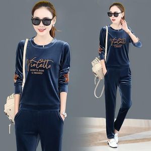 秋冬季金丝绒套装女新款女2019时尚卫衣运动服韩版两件套大码女装