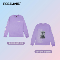 POCEANIC spring playing bottoming shirt full of printed letters long-sleeved t-shirt trend loose white purple inner sports top