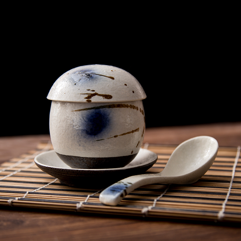 Painting means Japanese ceramics tableware red flow egg cup blues hook rattan steamed steaming bowl with tureen soup bowl laying hens custard with a spoon