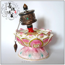 Tibetan Buddhist Supplies Hand-shake-to-wheel transfer via cylinder tricolour fully turquoise Bronze color small number knot edge price