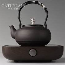Cathyladi Australian black mud cooking teapot Handmade Persimmon type steaming teapot Heat-resistant beam electric ceramic stove household set