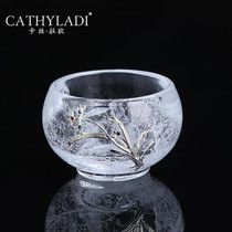 Cathyladi Glass crystal cup Single Japanese-style Xinghai silver-inlaid design heat-resistant non-hot teacup gift box