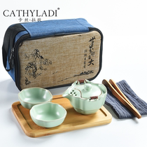 Cathyladi Portable travel Kung Fu tea set Household simple quick cup One pot two ceramic teacups