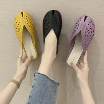 Sandal women Summer flat-bottomed bag foot slippers outside wearing a new net red bag front page slippers Han version Student casual deodorant