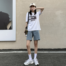 2021 new high-waisted five-point denim shorts womens tide ins straight loose tube pants summer thin thin thin hot pants