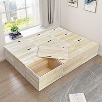 Tatami wooden box puzzle bed free combination Small apartment bedroom widened bay window Floor cabinet Solid wood storage box customization