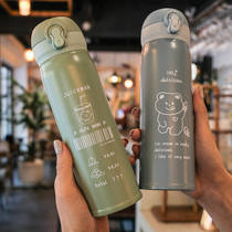 Thermos Cup bounce cover female students portable drop-resistant cute large capacity 304 stainless steel mesh red water Cup ins Wind