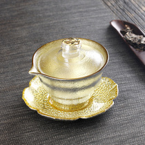 Glass cover bowl Teacup Gilt gold gilt silver tea bowl Large Sansai Teacup Single Kung Fu tea Creative tea cup