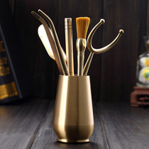 Brass tea ceremony six gentlemen set Pure copper Kung Fu tea accessories Daquan tea clip Tea knife raising pot pen tea table decoration