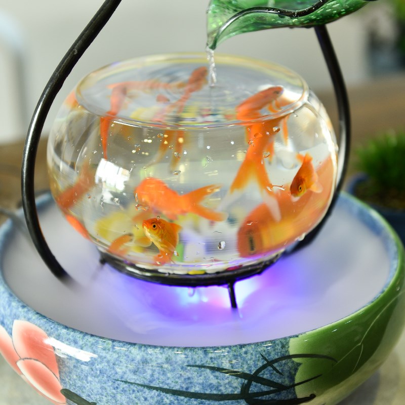 Ceramic goldfish desktop small sitting room since the circulating water furnishing articles super white glass creative birthday gift