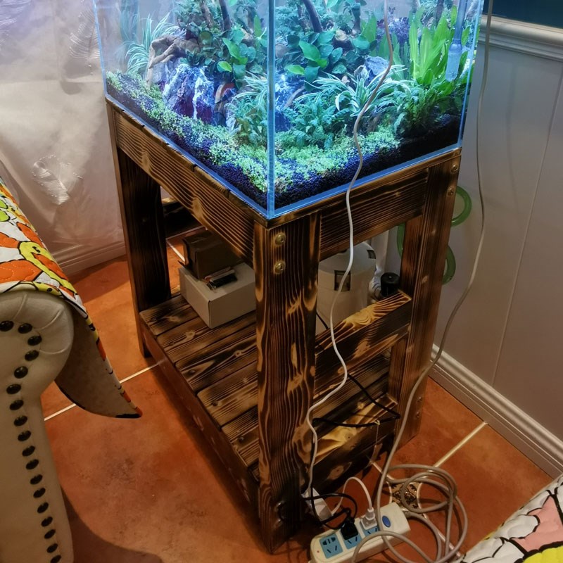 Multilayer group cylinder tank bottom ark base ground ark cabinet solid wood table order aquatic ecological grass cylinder aquarium