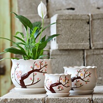 Flower pot ceramic special clearance with tray creative personality indoor fleshy flower pot green flower pot simple meat
