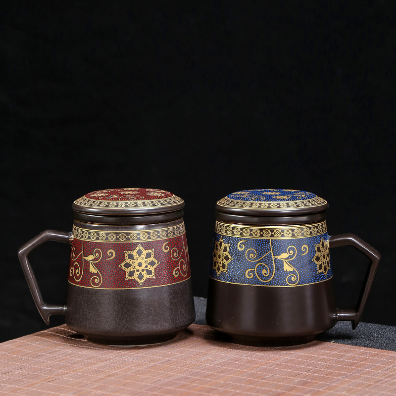 Ceramic cup China office keller cup wind household enamel ribbon cover filtration separation of tea cups to customize