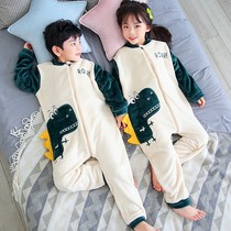 Children's conjoined pajamas coral fleece fall winter male flannel boy baby has a large leg kick-proof sleeping bag 1108i