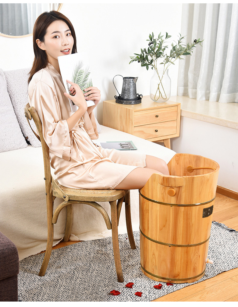 泡脚木桶过小腿过膝熏蒸桶家用实木蒸汽加热蒸脚桶木质洗脚足浴盆