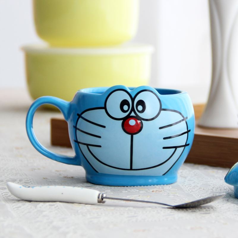 Choi pomelo with cover with a spoon, stereo duo la jingle cats creative cartoon cup ceramic keller cup of coffee cup