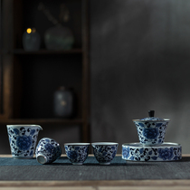 Retro Green Flower Porcelain Tea Set Imitation Ancient Chinese Style Cover Bowl Teapot Glaze Lower Color ceramic full set Gongfu Tea Ware Suit