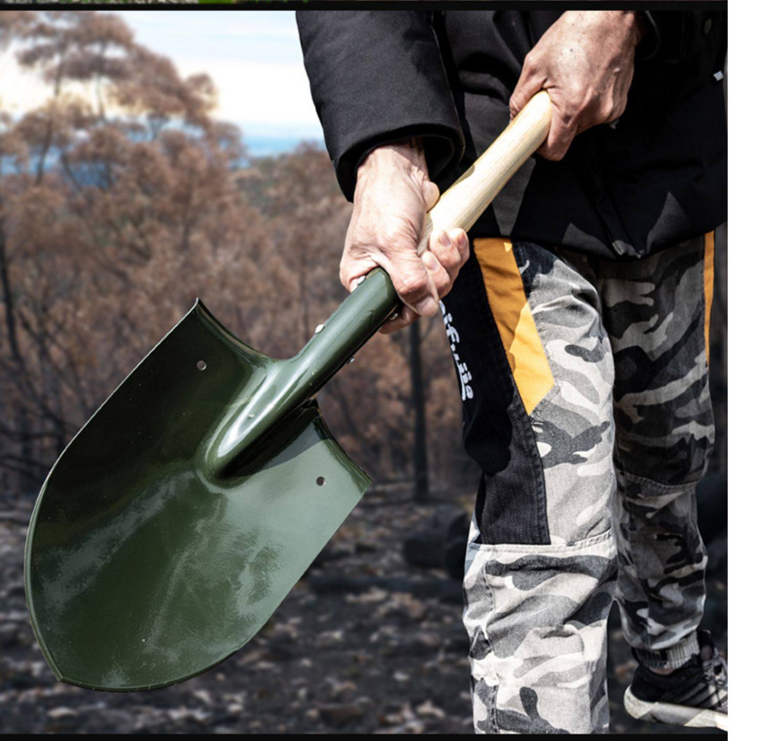 昌林108b锰钢战备锹工兵铲205兵工铲子军工锹户外大号铁锹木柄锹