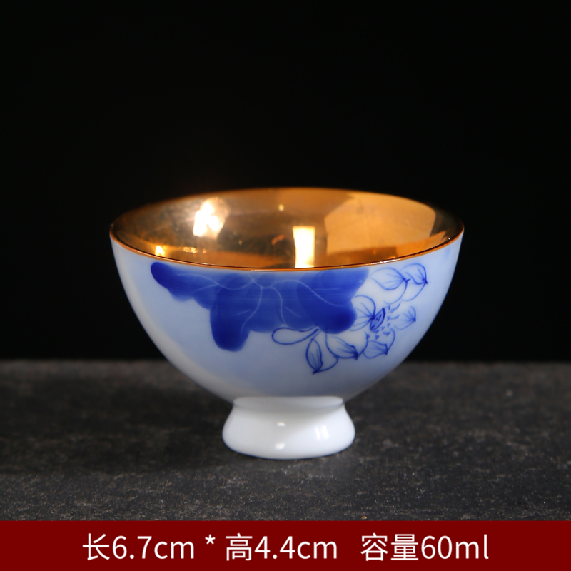 Gold hand - made teacup kung fu tea cup single glass ceramic cups and only the owner of the blue and white porcelain cup single sample tea cup