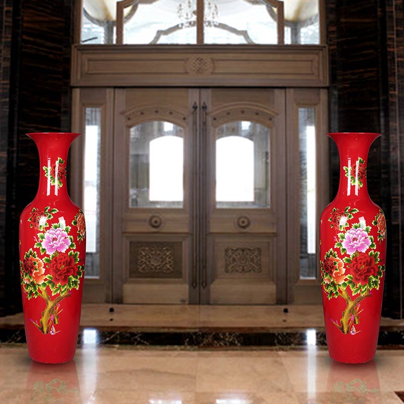 Jingdezhen ceramics vase of large red peony, the sitting room is decorated soft outfit decoration to the hotel new home furnishing articles