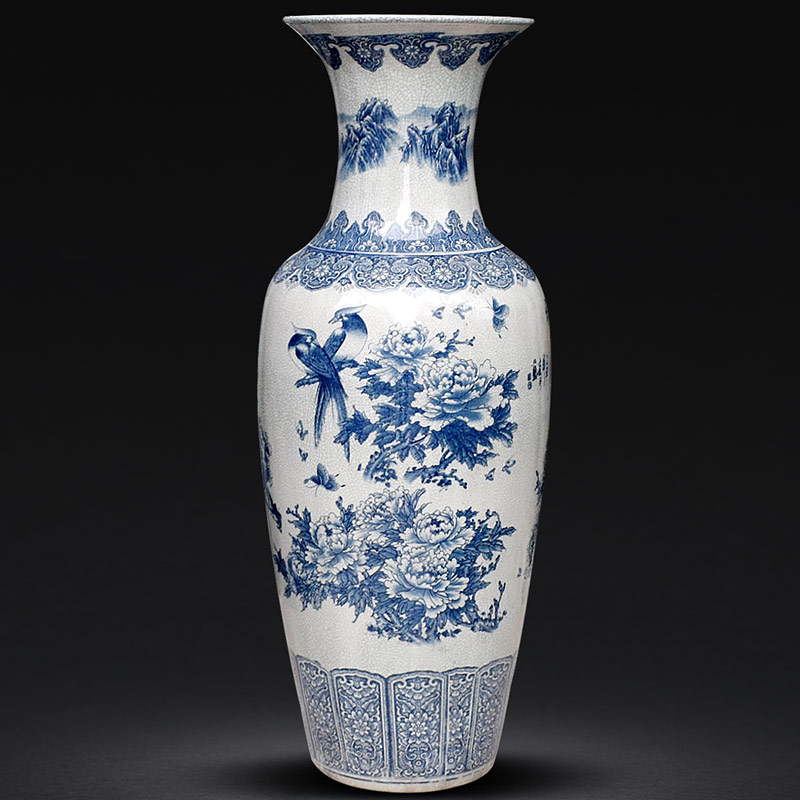 Jingdezhen ceramics archaize crack landing a large vase furnishing articles sitting room of Chinese style household decoration landscape around